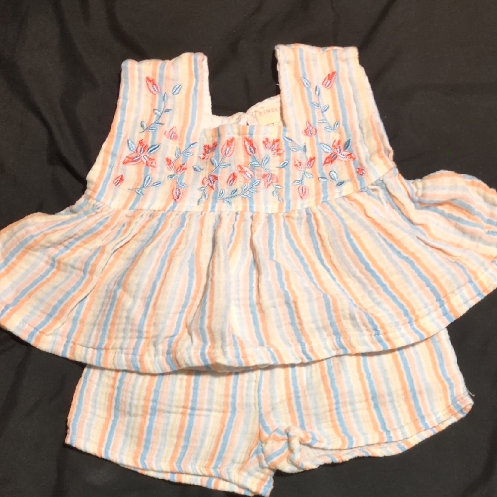 btween Striped Floral Kids Matching Set - Blue and Pink